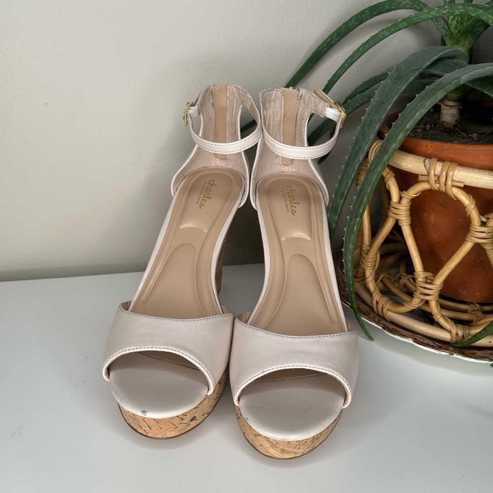 Charles by Charles David Lois Nude Cork Wedge Sandals Ankle Strap Platform 11M - Picture 4 of 15